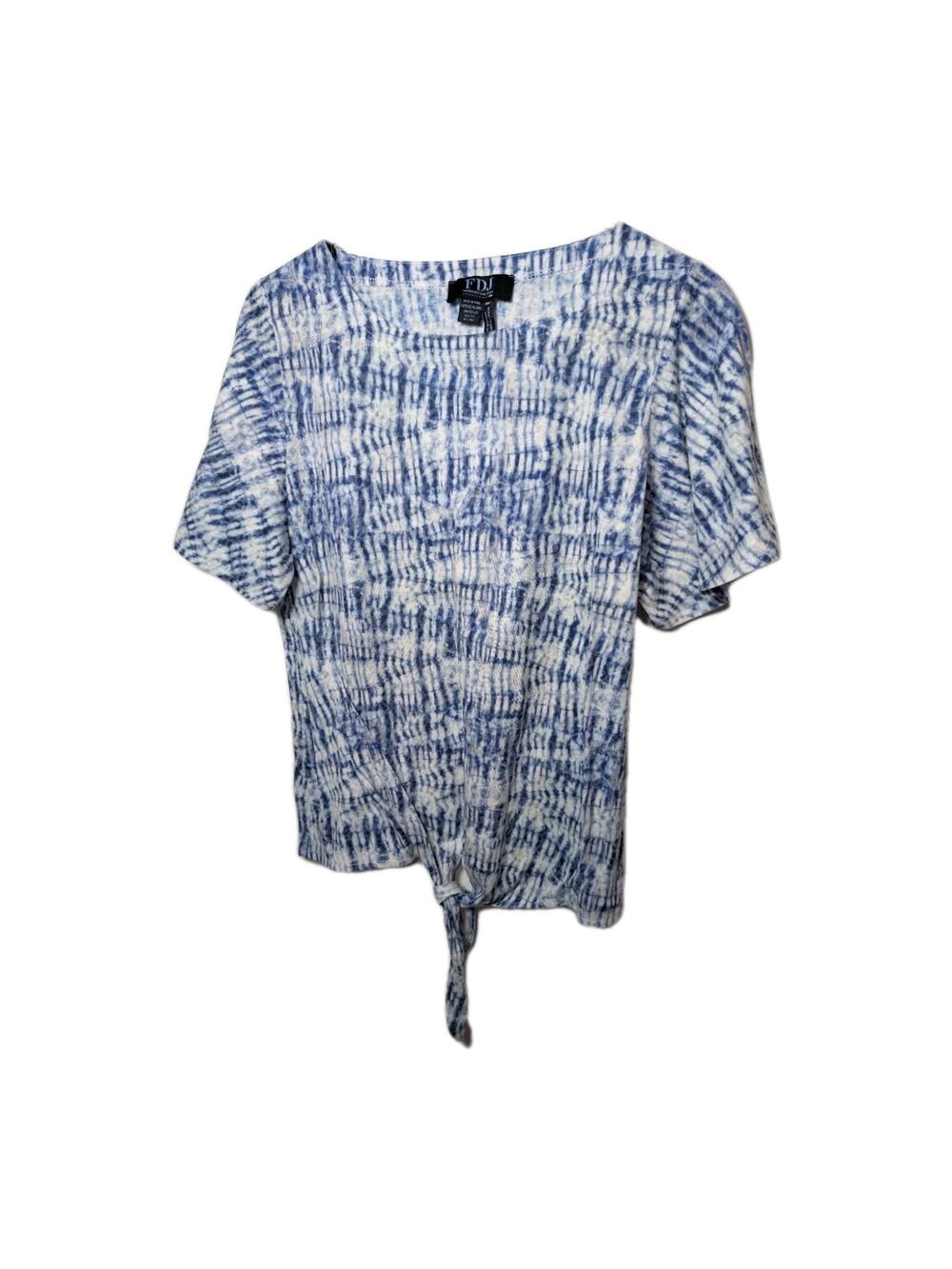FDJ Shirt French Dressing Jeans Blouse Women's Medium Blue Popover Tie Hem Top